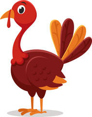 Turkey bird with multi-colored tail stands on a white background. Thanksgiving day