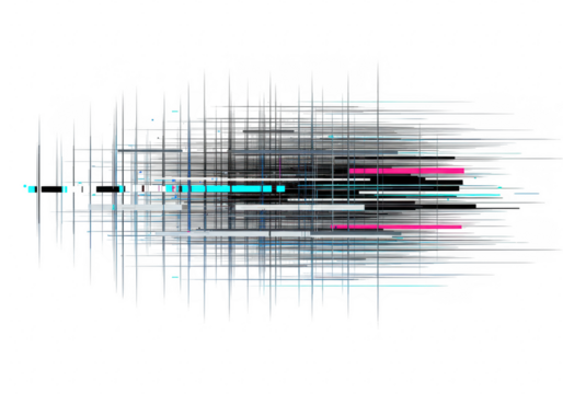 Abstract digital glitch effect with colorful lines and streaks, isolated on transparent background