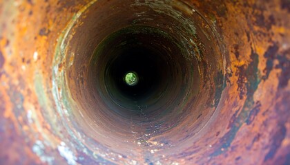 Rusty pipe tunnel with small object