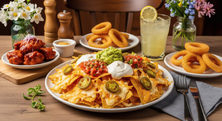 Nachos with Guacamole, Salsa, and Sour Cream with Appetizers