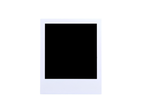 An empty Polaroid photo frame mounted on a transparent background.