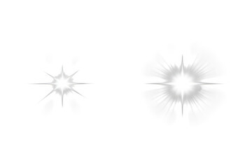 Obraz premium Two abstract starburst light effects, one smaller and one larger, isolated on a transparent background