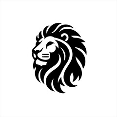 Fototapeta premium Stylized black lion head silhouette on white background