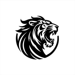 Obraz premium Stylized black and white tiger head roaring in a circle