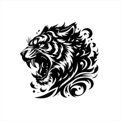 Obraz premium Fierce black and white tiger head with tribal swirls