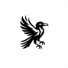 Obraz premium Stylized black raven with wings spread in flight