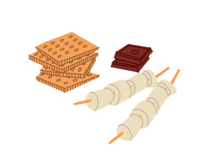 Smore dessert cartoon sandwich with chocolate and marshmallow isolated vector illustration on white background. 	