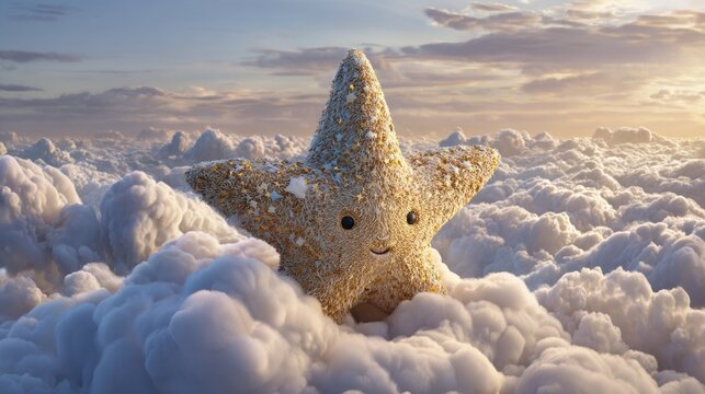 Golden star in a fluffy cloud