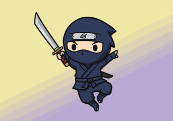 Cartoon Ninja Character with Sword and Headband