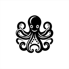 Stylized black octopus illustration with swirling tentacles
