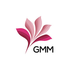 GMM Modern Pink Floral Logo Design on White Background, GMM Later Logo, Abstract Pink Flower Petals Logo with Typography
