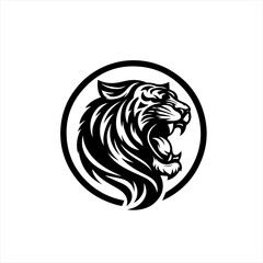 Obraz premium Ferocious tiger head emblem roaring in a circle