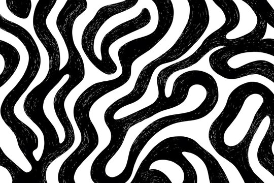 Bold curved lines seamless pattern with doodle ornament
