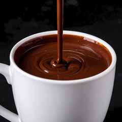 Dark chocolate pouring into mug
