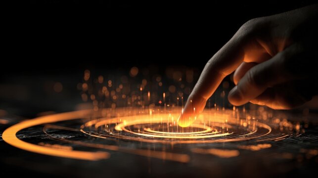 Finger Touching Glowing Futuristic Interface Technology Concept.