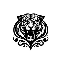 Obraz premium Fierce tiger head emblem with tribal ornaments