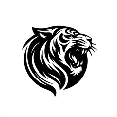 Obraz premium Fierce tiger head roaring in black and white
