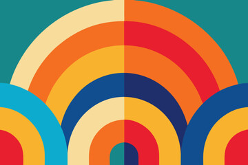 Fototapeta premium Abstract retro circle pattern with a colorful spiral design, a vibrant rainbow backdrop
