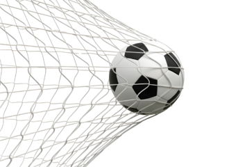 Soccer ball hitting the goal net closeup
