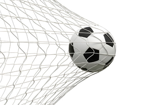 Soccer ball hitting the goal net closeup
