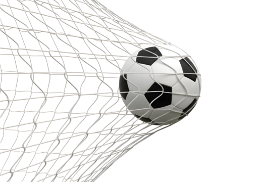 Soccer ball hitting the goal net closeup
