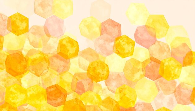 Abstract watercolor hexagons in warm yellow and peach tones
