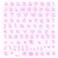 Alphabets, punctuations, symbols png pink neon font typography set