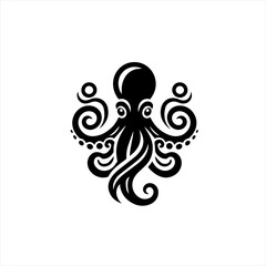 Stylized black octopus with swirling tentacles and ornate design