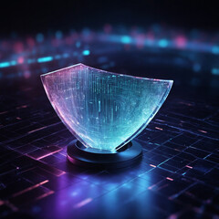 Secure digital shield glowing with data on futuristic circuit board