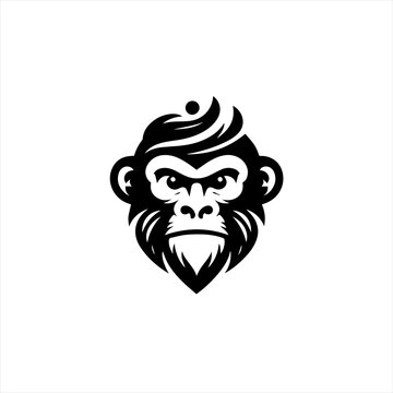 Stylized black and white gorilla face logo design