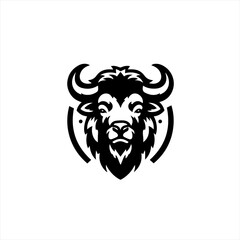 Fototapeta premium Black and white stylized bison head logo emblem