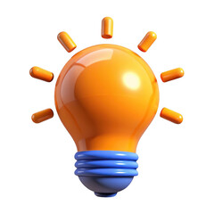 3d orange light bulb with rays of inspiration isolated on transparent background