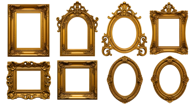 Set of ornate gold picture frames
