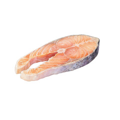 Watercolor Salmon Steak: Healthy Gourmet Seafood Illustration