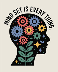 Gears and growth inside a silhouette head illustrating mindset is everything T Shirt Design