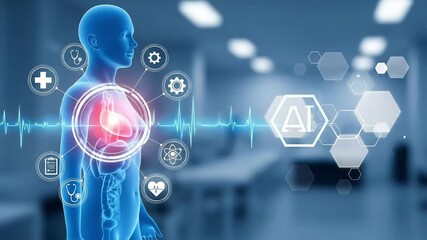 digital healthcare technology system network connection hologram screen interface online medical examination report surgical operation digital body hologram with futuristic medical technology video - Powered by Adobe