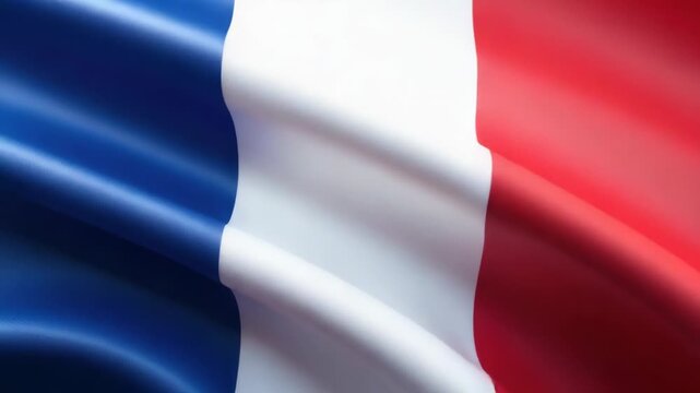 A French flag blowing in the breeze, often used as a symbol of national pride or international events