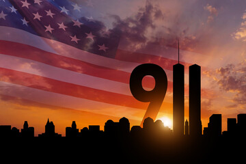 Patriot Day. Background with New York City Silhouette. September 11. 3d Illustration.