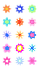 PNG Colorful flower icons in various shapes and hues on a transparent background