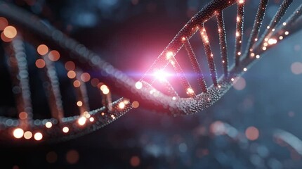 Neon particle DNA strand spinning inside a futuristic digital laboratory. - Powered by Adobe