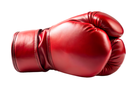 A single red boxing glove isolated on transparent background, showcasing the equipment used in combat sports, fitness training, and martial arts, highlighting its protective design