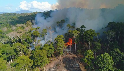 Fototapeta premium Aerial View of a Forest Fire and Deforestation