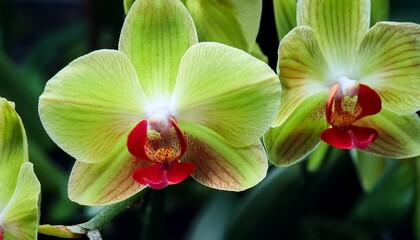 beautiful green orchid with red details