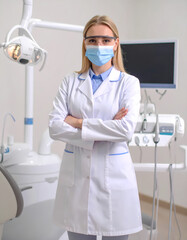 Female dentist portrait modern dental clinic