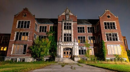 Naklejka premium Abandoned building at night