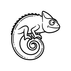 simple line art chameleon curled tail emblem logo