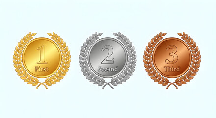 Detailed Coins Set: Silver, Gold, Bronze Medals
