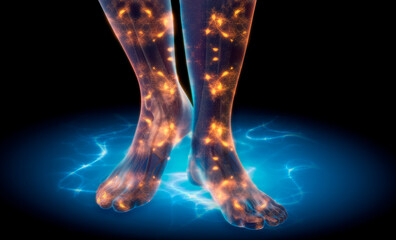 Restless Legs Syndrome RLS - Highlighted nerves showing 
Neuropathic foot and leg pain - 3D illustration 