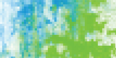 Abstract pixelated background featuring gradient colors of blue green and white suitable for various digital applications