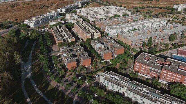 Soliva Este, Malaga Spain - Aerial descending view over apartment buildings